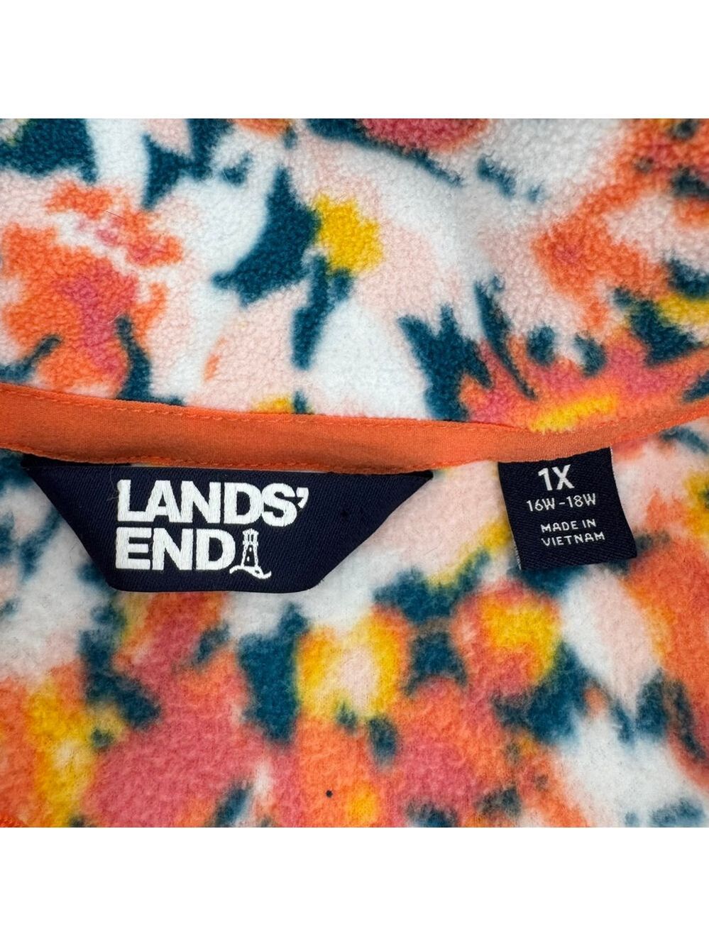 Lands' End Floral Fleece Quarter-Zip Sweatshirt 1X White Orange - Picture 4 of 8